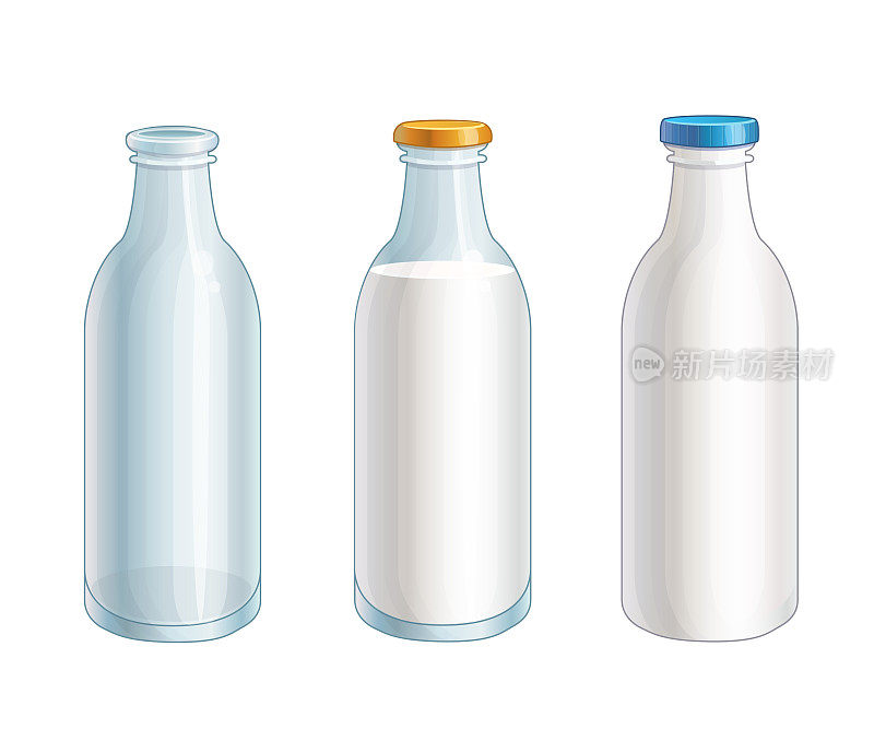 Vector cartoon glass and plastic milk